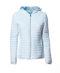 Blouson 100g in ecopiuma con fodera fantasia floreale e cappuccio staccabile