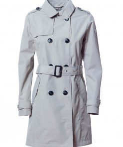 Double-breasted trench coat in laminated fabric