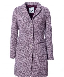 Woven fabric overcoat with jewelled buttons