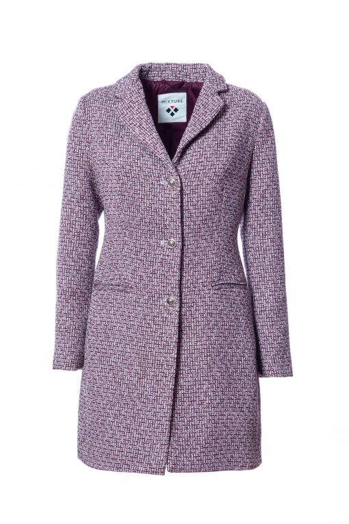 Woven fabric overcoat with jewelled buttons